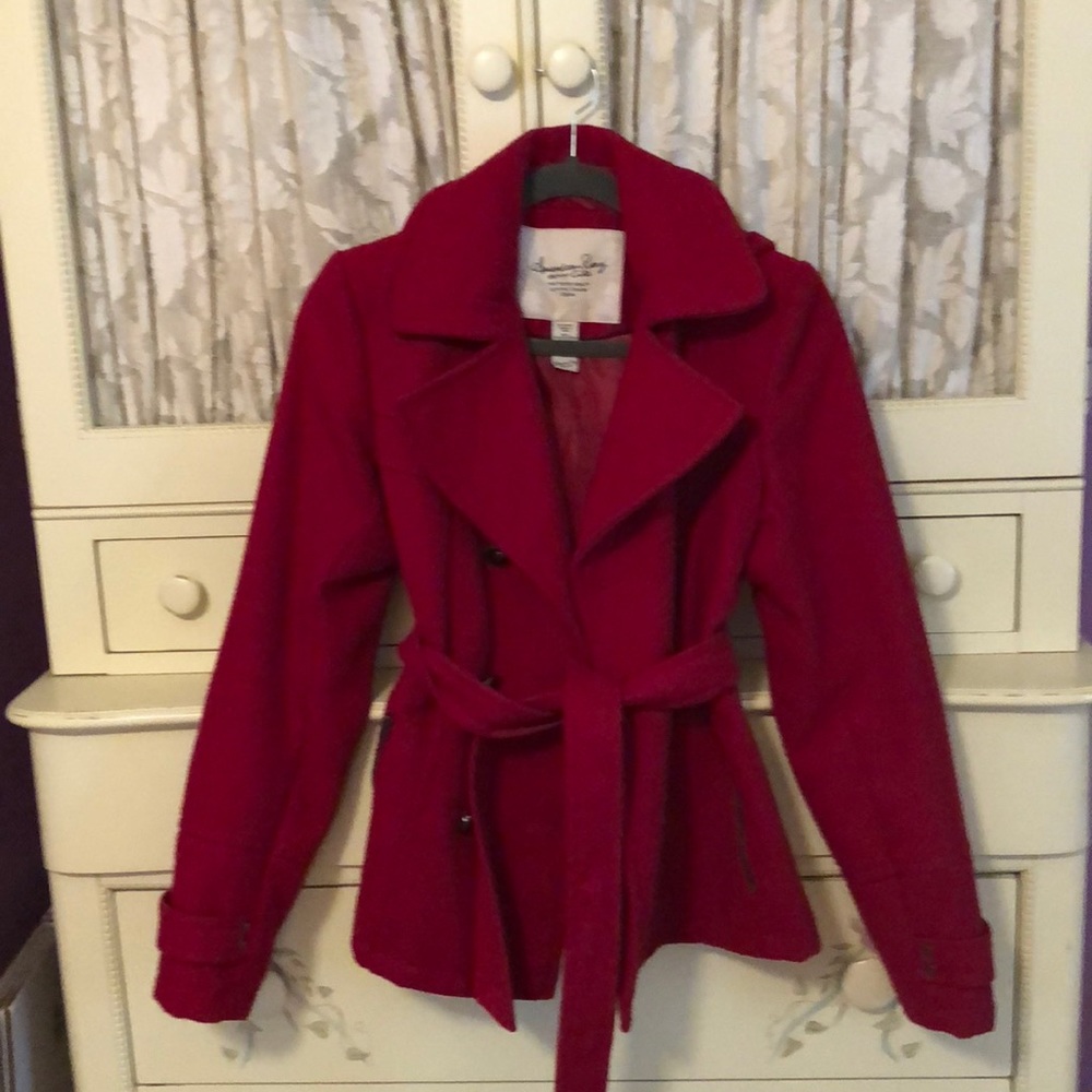 Red Peacoat w/ detachable hood
